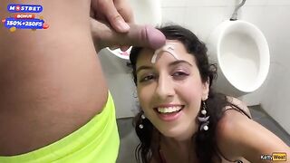 Public blowjob and cumwalk in the waterfall with many people around