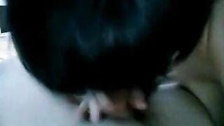 A drunk brunette woman made her husband a stunning blowjob