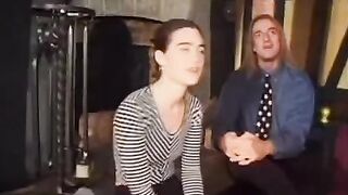A small-breasted girl with a big bush has sex