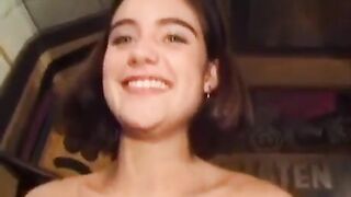 A small-breasted girl with a big bush has sex