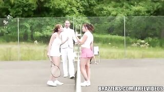 A hot girl has sex with her rich uncle on the tennis court