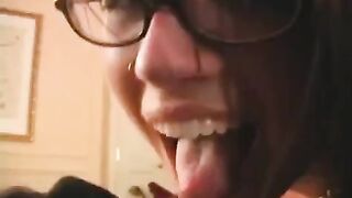 The fool was happy in glasses and the fact that they gave the penis to lick