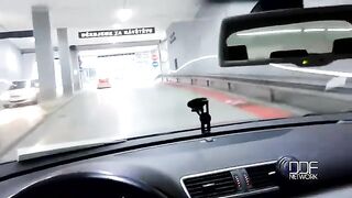 A sexy girl gave a blowjob to a guy while he was driving