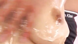 Japanese fingered her oiled boob, an erotic massage finish