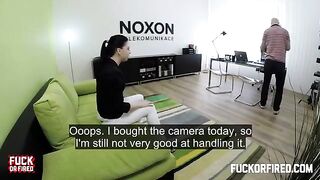 Brunette woman fucked on a table by a casting agent in a hidden camera scene