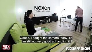 Brunette woman fucked on a table by a casting agent in a hidden camera scene