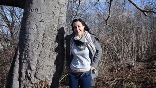 A girl has sex with a stranger in the forest for a long time