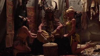 Heroes of fairy tales fucked two red-skinned bitches with huge boobs