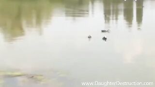 A young girl tried to attract a guy's attention on the pier