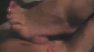 The guy masturbates his girlfriend’s wet pussy with his cock in POV style