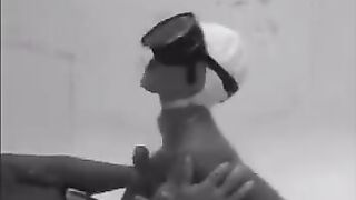 Diver made blowjob to the aqualung at the bottom of the pool