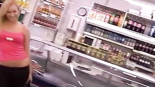 A gorgeous young thief with striking blonde hair gets fucked hard by a cashier