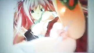 The guy jerked his cock on the anime chick’s pussy