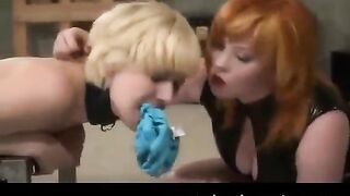 The lesbian is tied up and you have to tickle her