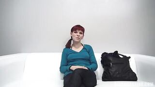 Redhead 18 years old agreed to show her nipples and make a blowjob at casting