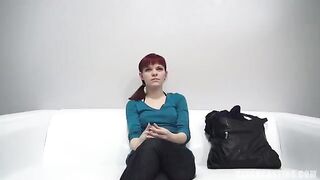 Redhead 18 years old agreed to show her nipples and make a blowjob at casting