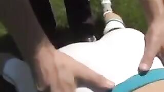 The beautiful sports brunette has sex directly in the bathroom and cumshots