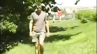 A guy masturbating his big cock in the hayloft, it was awesome