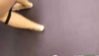 The cute blonde girl has a sweet blowjob skill