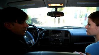 The cute beauty gave a blowjob to her friend in his car