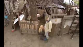 Cute Russian girl has sex right in the village with a guy