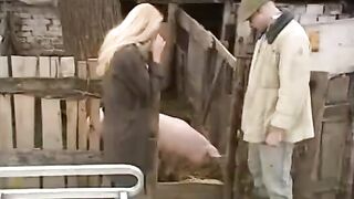 Cute Russian girl has sex right in the village with a guy