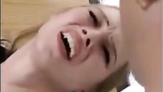A sexy blondie has sex with two guys and gets her fisted