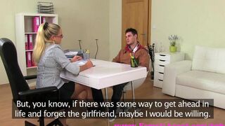 Blonde babe fucks at casting on the couch with great pleasure