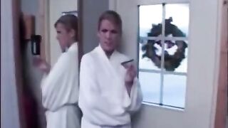 The wife got fucked by her lover while her husband was bound