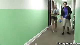 Two young girls are fucking with a guy in the closed room