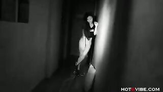 On a chair, the girl rubs her pussy and squirts