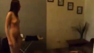 A hot Russian chick was jerking herself in the kitchen, feeling so fucking hungry for cock