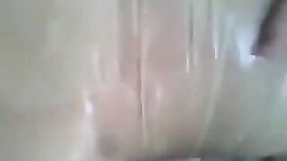 Condom put on the cock and jerking off his hand