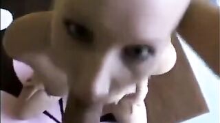 Girl makes a deep blowjob, sucking cock with her throat