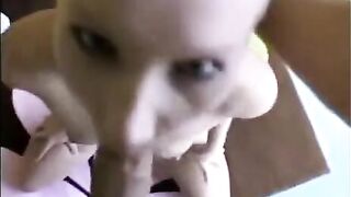 Girl makes a deep blowjob, sucking cock with her throat