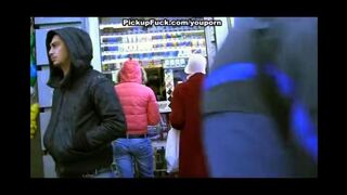 A hot blonde is getting fucked on the public street