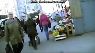 A hot blonde is getting fucked on the public street