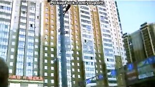 A hot blonde is getting fucked on the public street