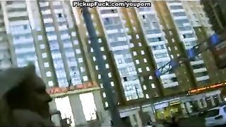 A hot blonde is getting fucked on the public street