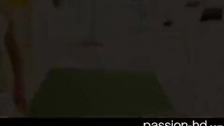 A young brunette woman in headphones is trying to get fucked