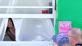 Fella fucked his girlfriend in the diner on wheels with a beautiful breast
