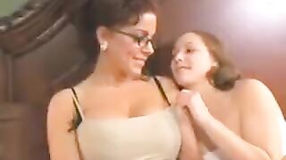A sweet mom is having fun with her little lesbian daughter