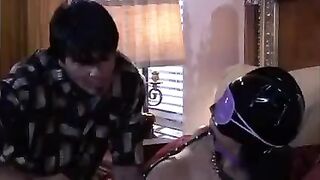 The mistress plays a BDSM game with her guy using her tits