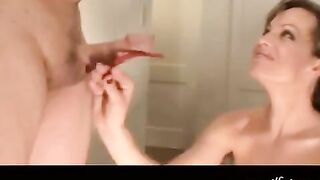Girl with big boobs fucks because of powerful suction