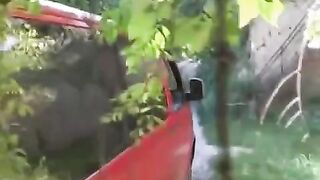 The man squeezed tits of girl near a car and fucked her