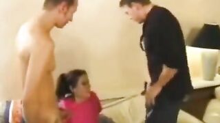 The young nanny has anal sex with her employer and his friend