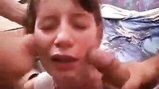 The cute girl has a great time with her partner and gets cum on her sweet pussy