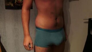 A guy came in his shorts from overexcitation, showcasing intense passion