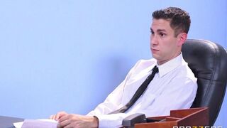 Two girls got fucked by a guy at the interview in a steamy FFM scene