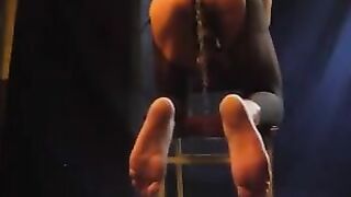 A man with pantyhose stands cancer and jerks his cock